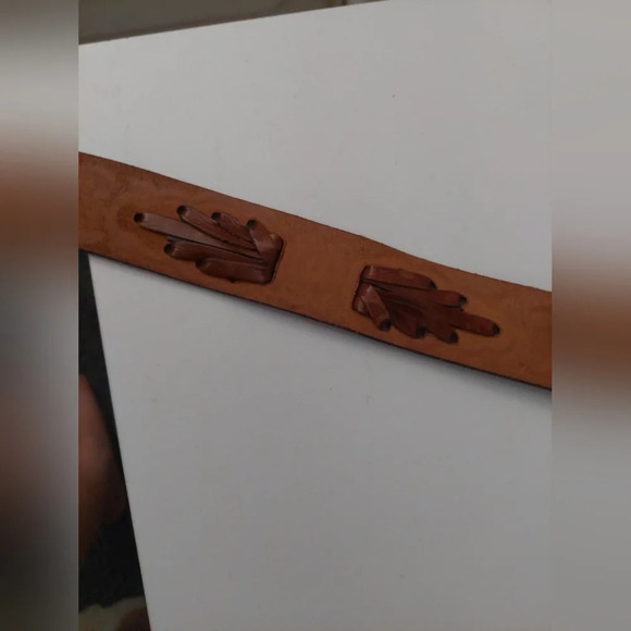 TexTan Vintage Tooled Leather 36 inch mems belt & buckle Cognac brown - Picture 9 of 10